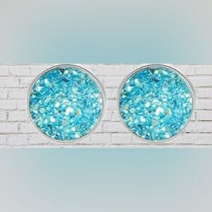 Light Blue Stud Stainless Steel Druzy Studs Earrings 12mm